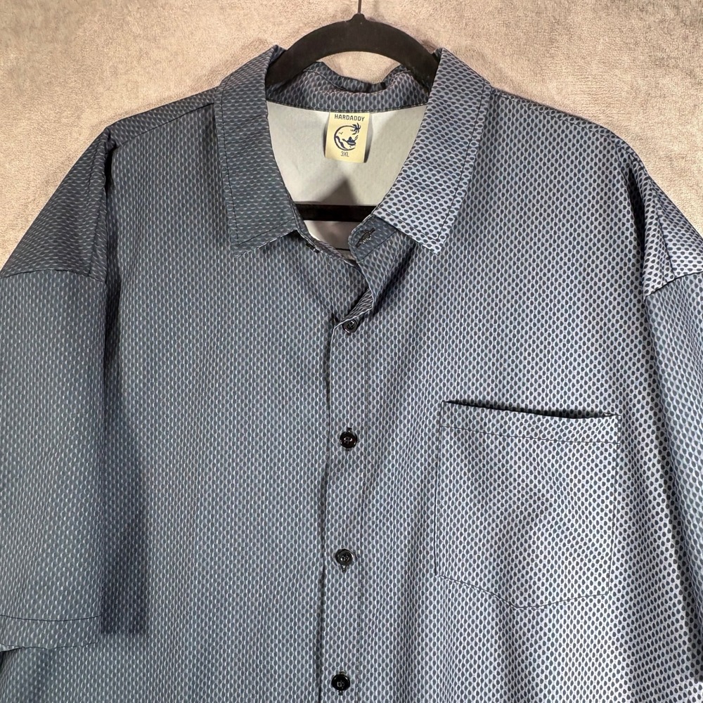 Hardaddy Shirt Mens 3XL Blue Geometric‎ Button Down Short Sleeve Stretch Casual